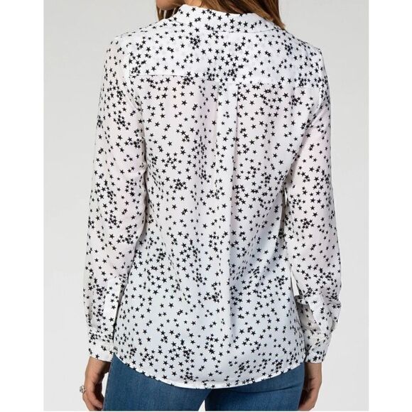 Promesa White & Black Star Button Down Long Sleeve Top Size Large - Picture 2 of 8